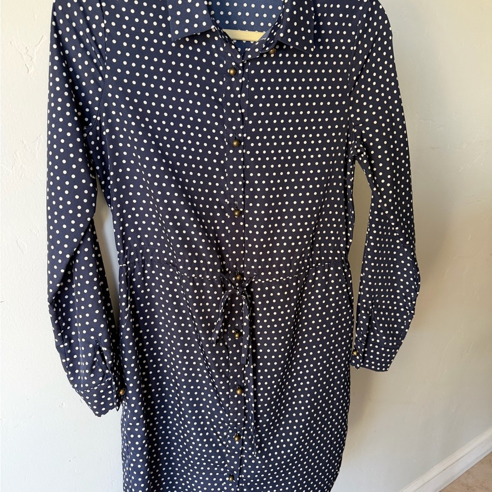 Maison Jules Navy Polka Dot Long Sleeve Dress